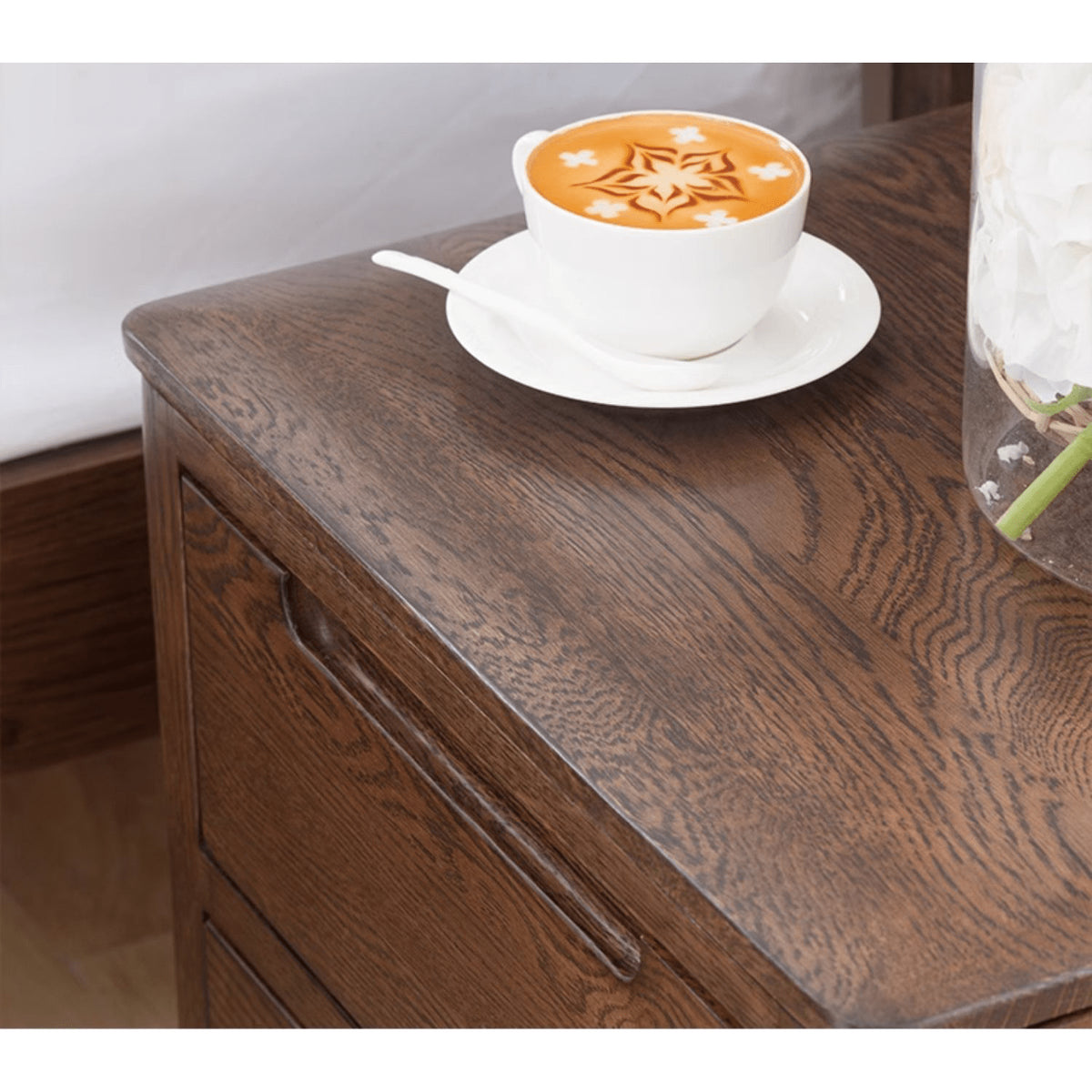 Natural Brown Oak & Tung Wood Bedside Cupboard - Stylish & Durable Nightstand hym-473