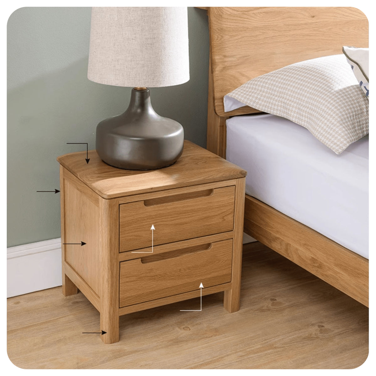 Natural Brown Oak & Tung Wood Bedside Cupboard - Stylish & Durable Nightstand hym-473