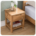 Natural Brown Oak & Tung Wood Bedside Cupboard - Stylish & Durable Nightstand hym-473