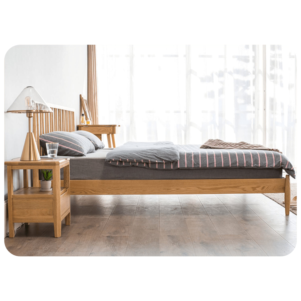 Stylish Brown Oak and Pine Natural Wood Bed for a Timeless Bedroom Look hym-474