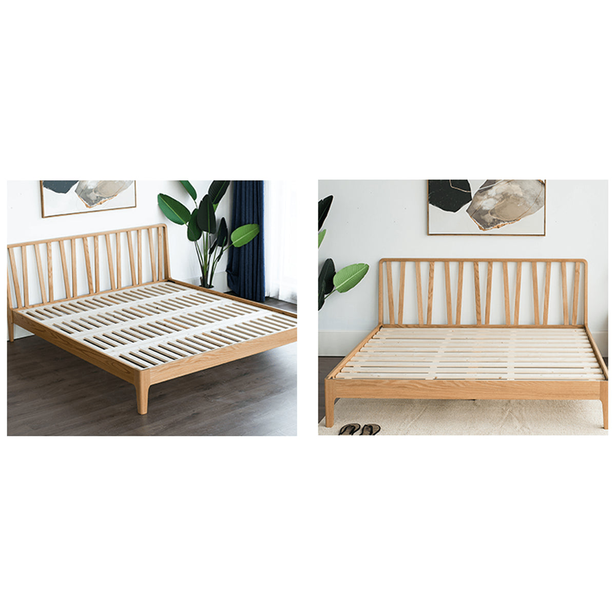 Stylish Brown Oak and Pine Natural Wood Bed for a Timeless Bedroom Look hym-474