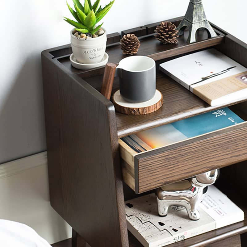 Natural Brown Oak Wood Bedside Cupboard – Premium Tung Wood Finish hym-475