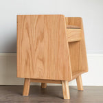 Natural Brown Oak Wood Bedside Cupboard – Premium Tung Wood Finish hym-475
