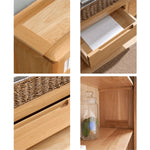 Stunning Brown Oak and Tung Wood Cabinet with Stylish Metal Accents hym-483