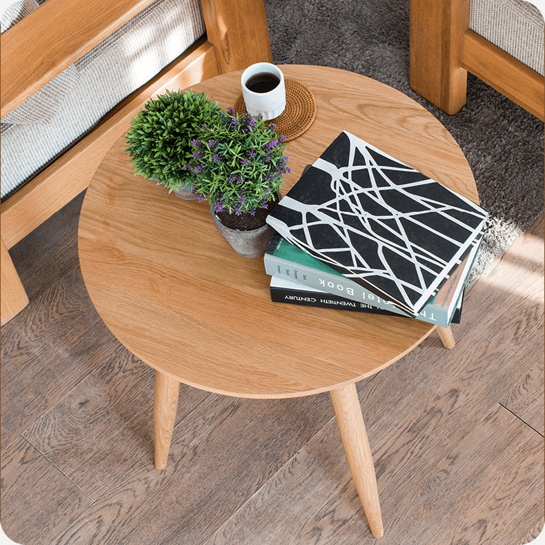 Elegant Brown Oak Wood Tea Table - Natural Finish, Perfect for Any Room hym-485