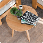 Elegant Brown Oak Wood Tea Table - Natural Finish, Perfect for Any Room hym-485