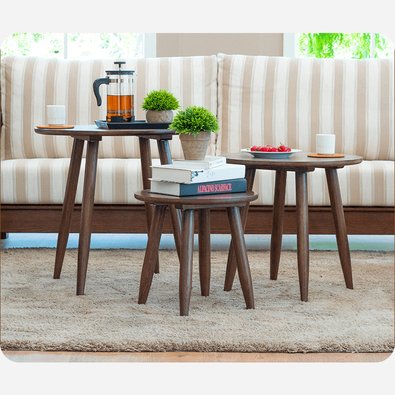 Elegant Brown Oak Wood Tea Table - Natural Finish, Perfect for Any Room hym-485