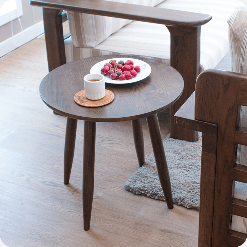 Elegant Brown Oak Wood Tea Table - Natural Finish, Perfect for Any Room hym-485