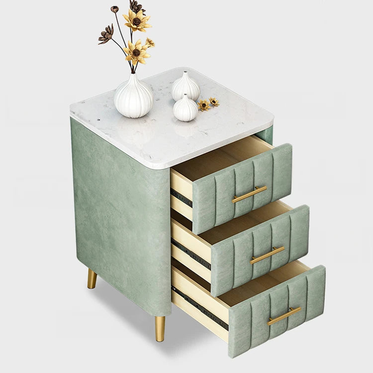 Luxurious Bedside Cupboard with Marble Top & Leather Finish - Elegant Storage Solution hyq-4418