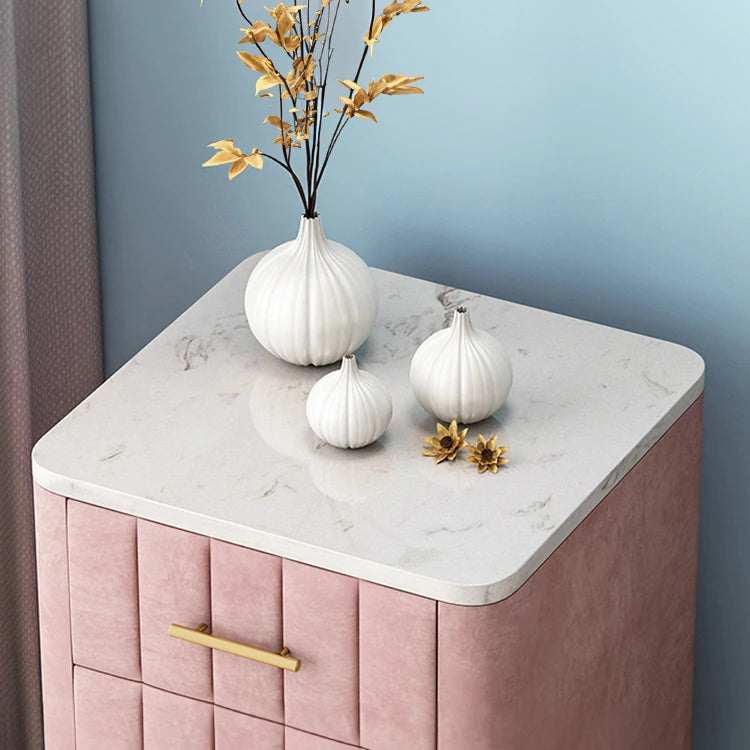 Luxurious Bedside Cupboard with Marble Top & Leather Finish - Elegant Storage Solution hyq-4418