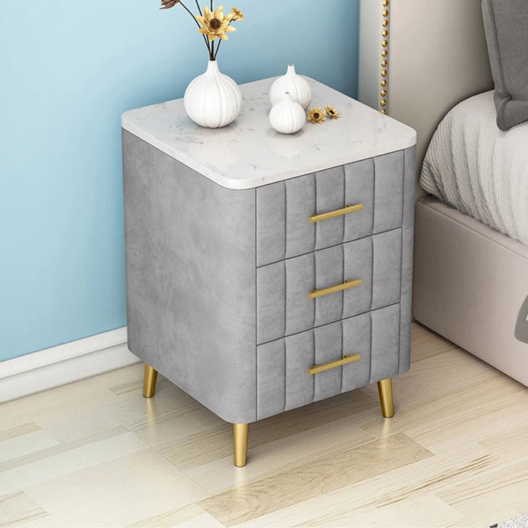 Luxurious Bedside Cupboard with Marble Top & Leather Finish - Elegant Storage Solution hyq-4418