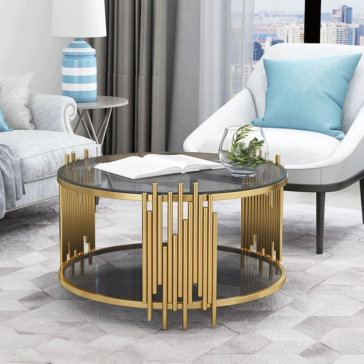 Stylish Round Tea Table with Tempered Glass & Sintered Stone - Modern Centerpiece for Your Living Room hyq-4420