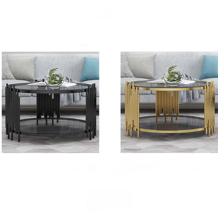 Stylish Round Tea Table with Tempered Glass & Sintered Stone - Modern Centerpiece for Your Living Room hyq-4420