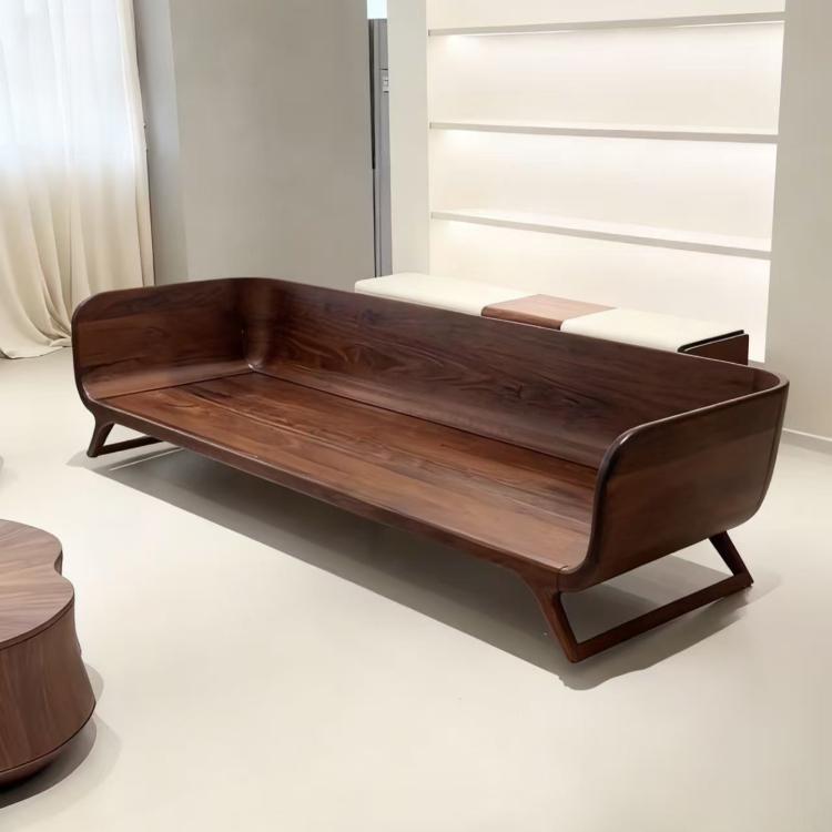 Black Walnut Solid Wood Leather Sofa | Modern Luxury Office Style hz-0203-40