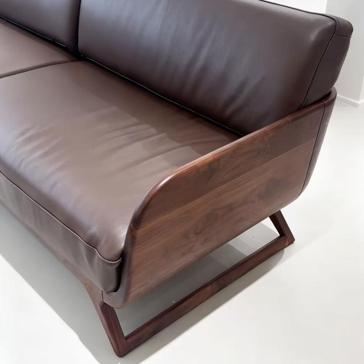 Black Walnut Solid Wood Leather Sofa | Modern Luxury Office Style hz-0203-40