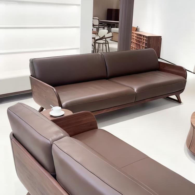Black Walnut Solid Wood Leather Sofa | Modern Luxury Office Style hz-0203-40