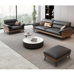 Modern Pine Wood Sofa with Black, Light Brown, Beige & Orange Faux Leather and Cotton Down Cushions hzh-1351