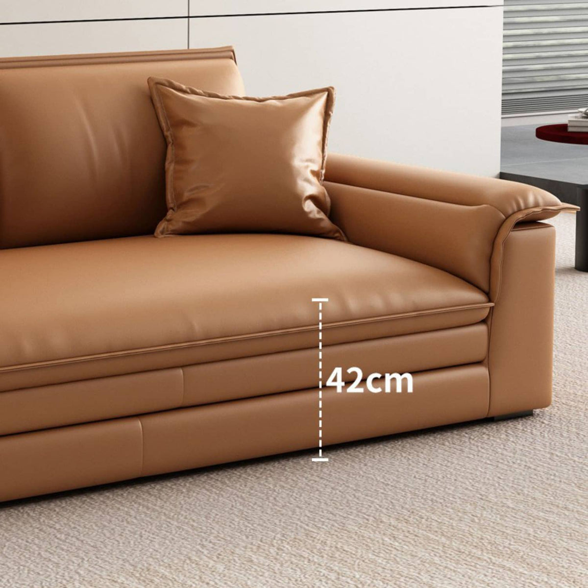 Modern Orange Sofa with Pine Wood Frame, Cotton Down Cushions, and Faux Leather Accents hzh-1353