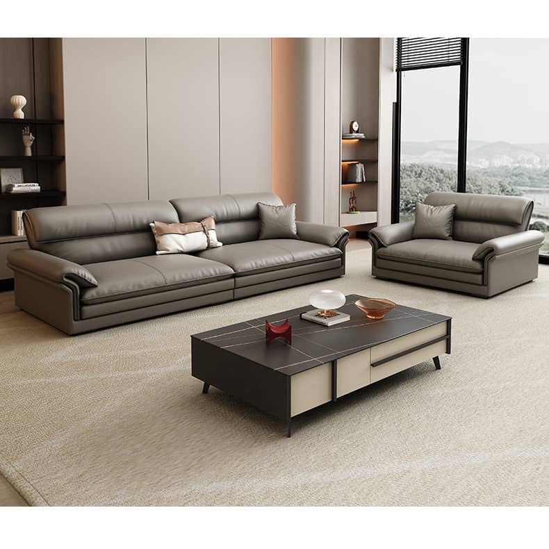 Stylish Gray Sofa with Pine Wood Frame and Faux Leather Accents - Comfortable Cotton Upholstery hzh-1360