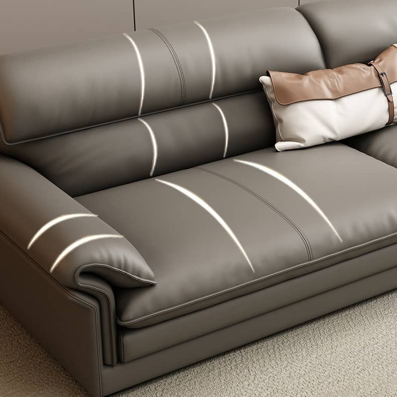 Stylish Gray Sofa with Pine Wood Frame and Faux Leather Accents - Comfortable Cotton Upholstery hzh-1360
