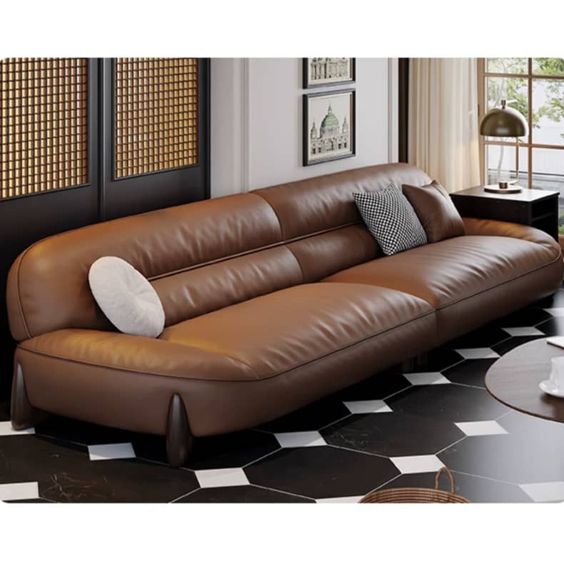 Luxurious Light Brown Sofa with Pine and Oak Wood Frame, Goose Down and Latex Cushioning, and Cotton Faux Leather Finish hzh-1364