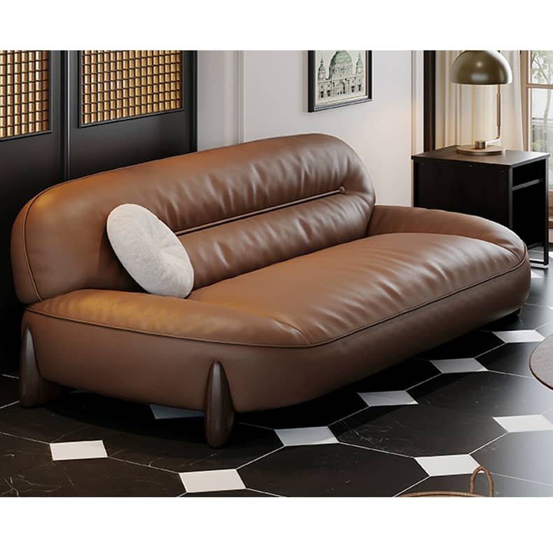 Luxurious Light Brown Sofa with Pine and Oak Wood Frame, Goose Down and Latex Cushioning, and Cotton Faux Leather Finish hzh-1364