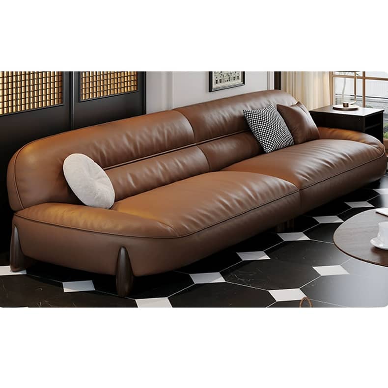 Luxurious Light Brown Sofa with Pine and Oak Wood Frame, Goose Down and Latex Cushioning, and Cotton Faux Leather Finish hzh-1364