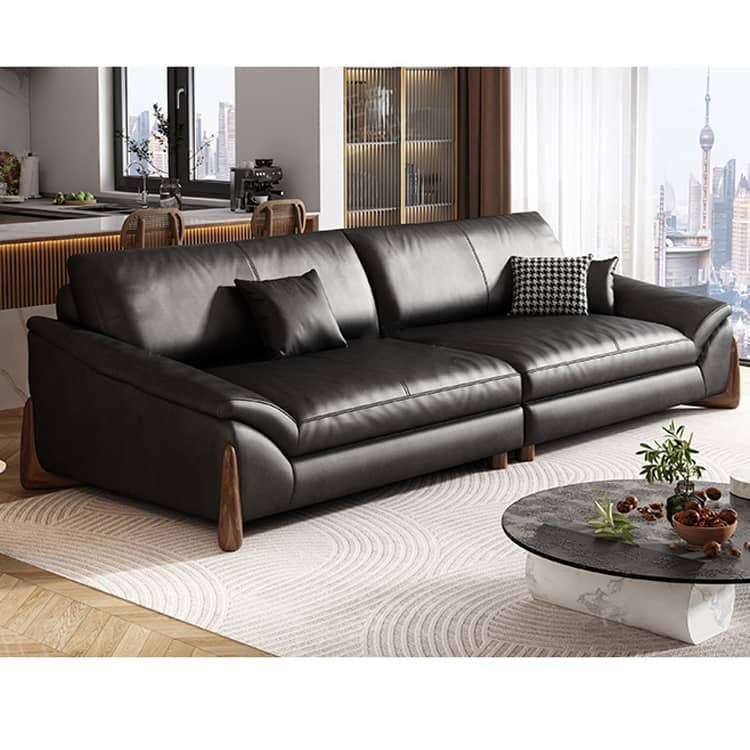 Stylish Black Pine Wood Sofa with Comfortable Goose Down and Faux Leather Finish hzh-1368