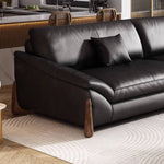 Stylish Black Pine Wood Sofa with Comfortable Goose Down and Faux Leather Finish hzh-1368