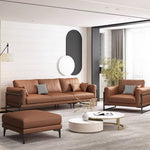 Brown Faux Leather Sofa with Pine Wood Frame and Cotton Accents hzh-1369