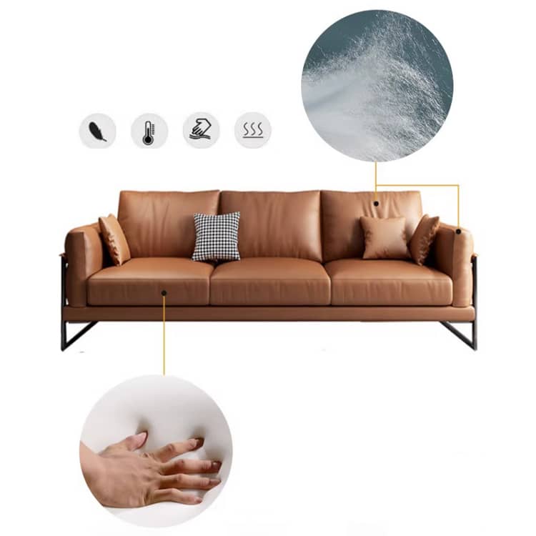 Brown Faux Leather Sofa with Pine Wood Frame and Cotton Accents hzh-1369