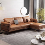 Brown Faux Leather Sofa with Pine Wood Frame and Cotton Accents hzh-1369