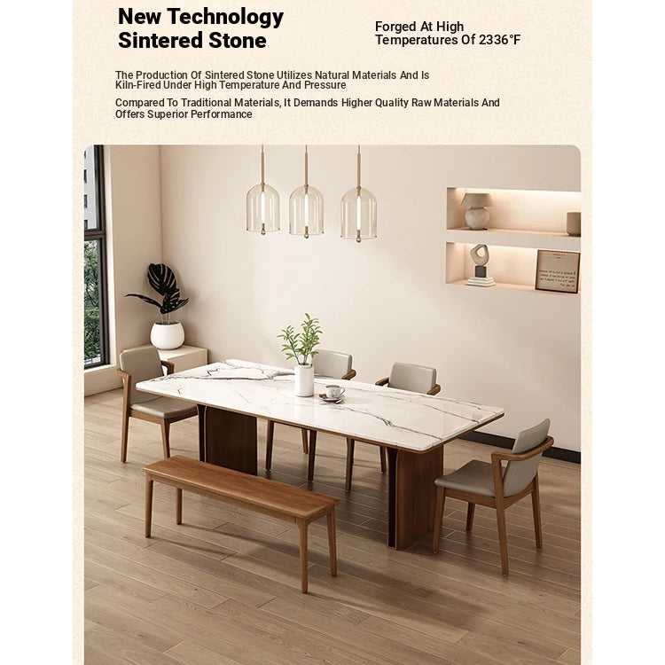 Elegant Ash Wood and Sintered Stone Dining Table – Modern Design for Contemporary Spaces hzmzw-3150