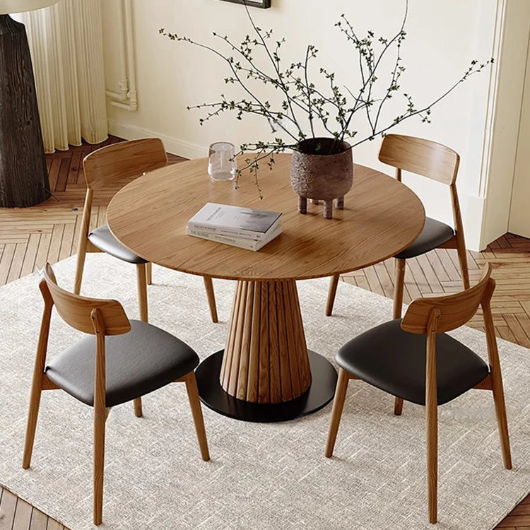 Stylish Round Solid Wood Dining Table with Unique Pedestal Base - Perfect for Modern Spaces hzmzw-3154