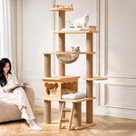 Solid Wood Cat Tree with Hideaways, Perches and a Scratch Toy