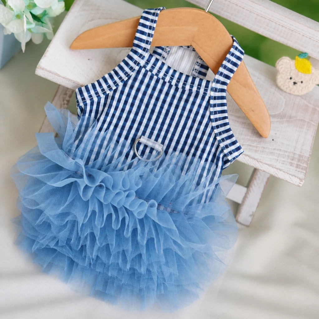 Blue Striped Mesh Dress for Cats and Dogs