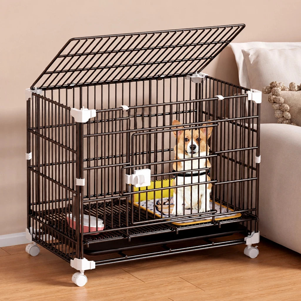 Reinforced Stackable Indoor Dog Crate with Toilet Tray