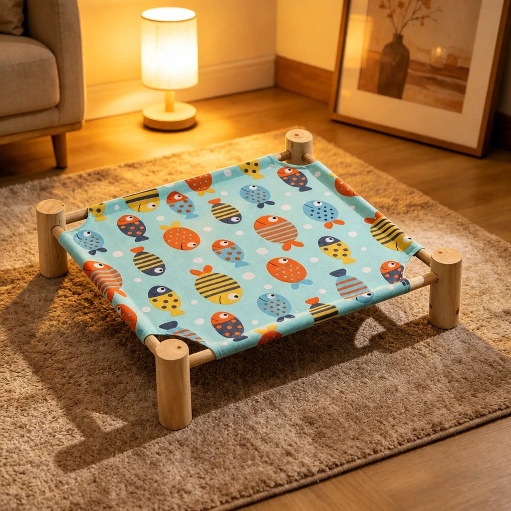 Elevated Cat & Small Pet Bed with Solid Wood Frame