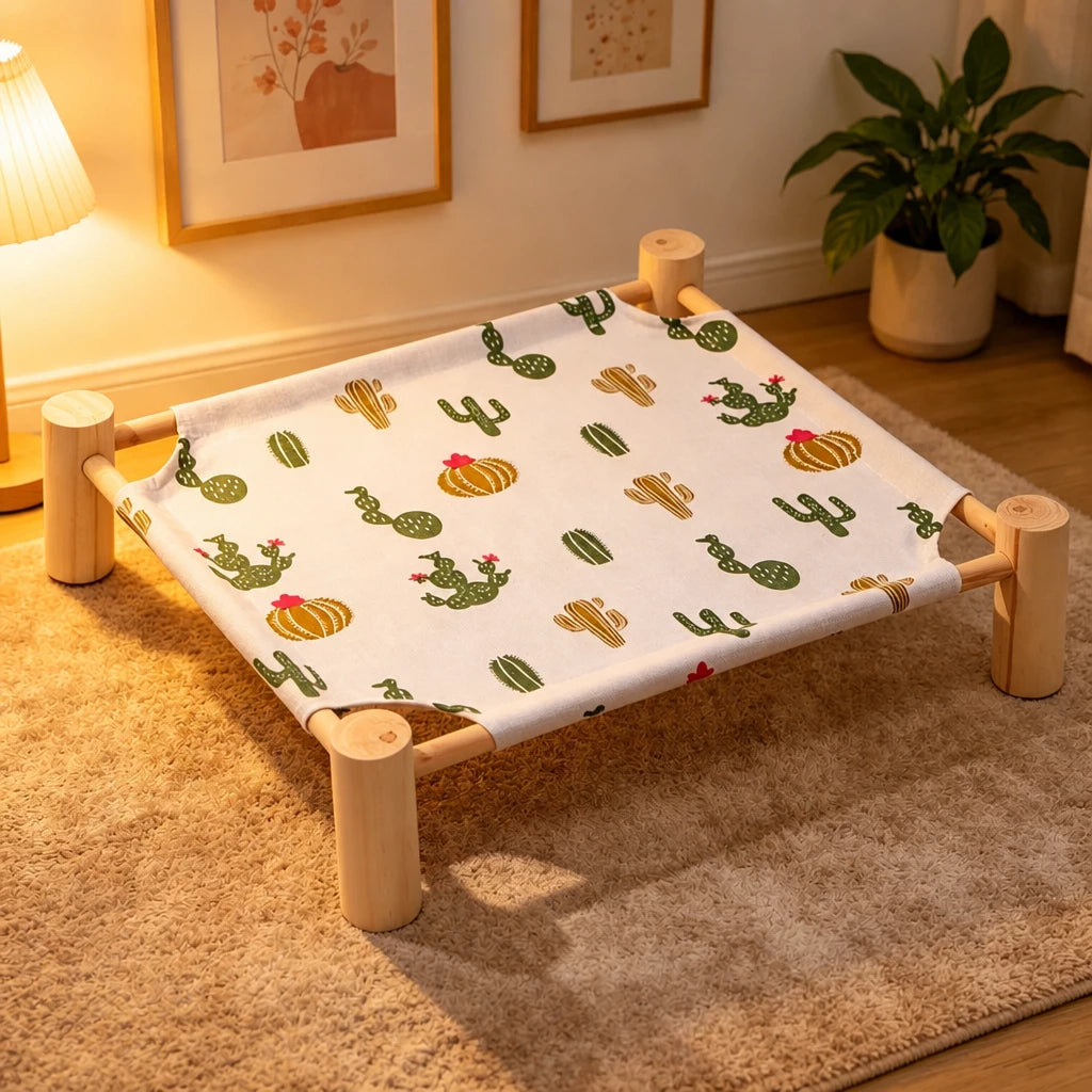 Elevated Cat & Small Pet Bed with Solid Wood Frame