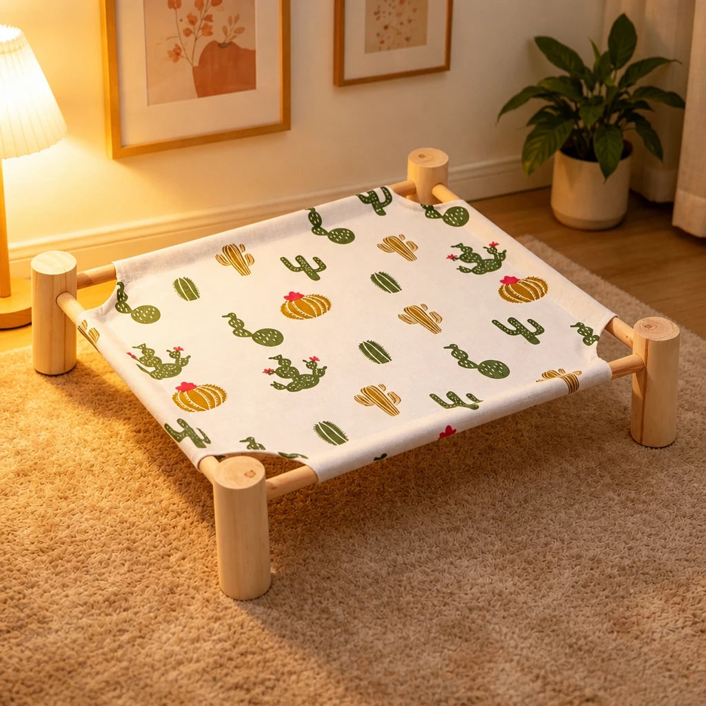 Elevated Cat & Small Pet Bed with Solid Wood Frame