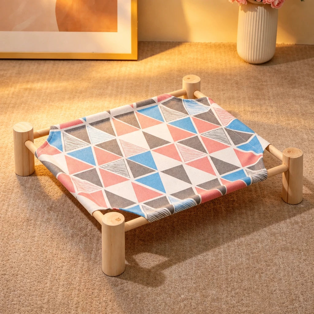 Elevated Cat & Small Pet Bed with Solid Wood Frame