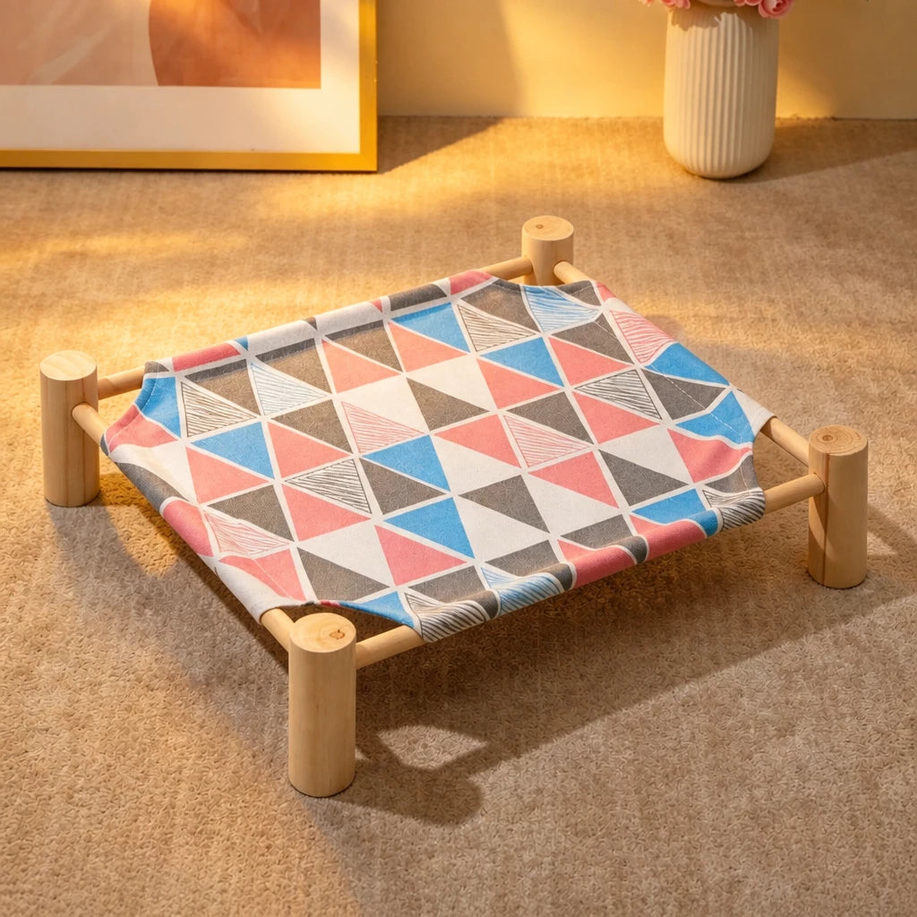 Elevated Cat & Small Pet Bed with Solid Wood Frame