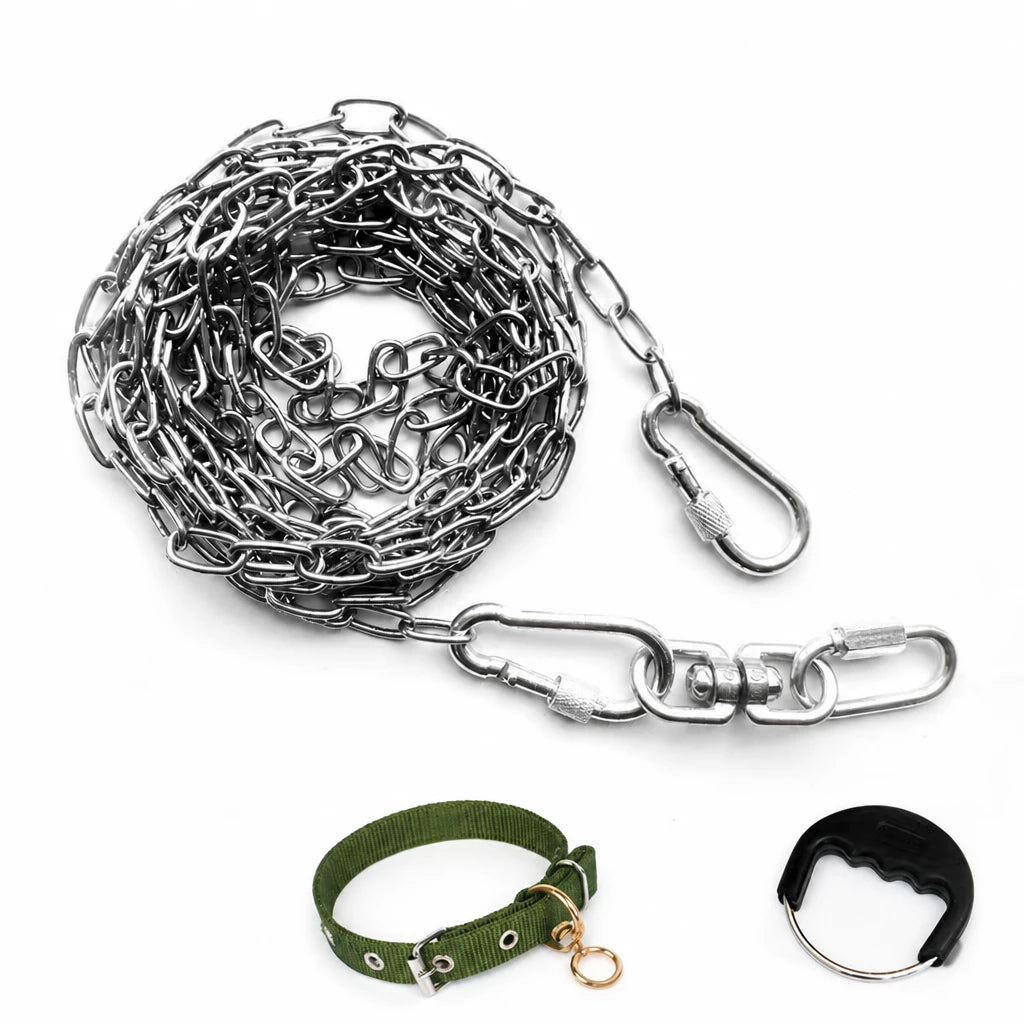 304 Stainless Steel Chain Dog Leash, Collar & Handle Set