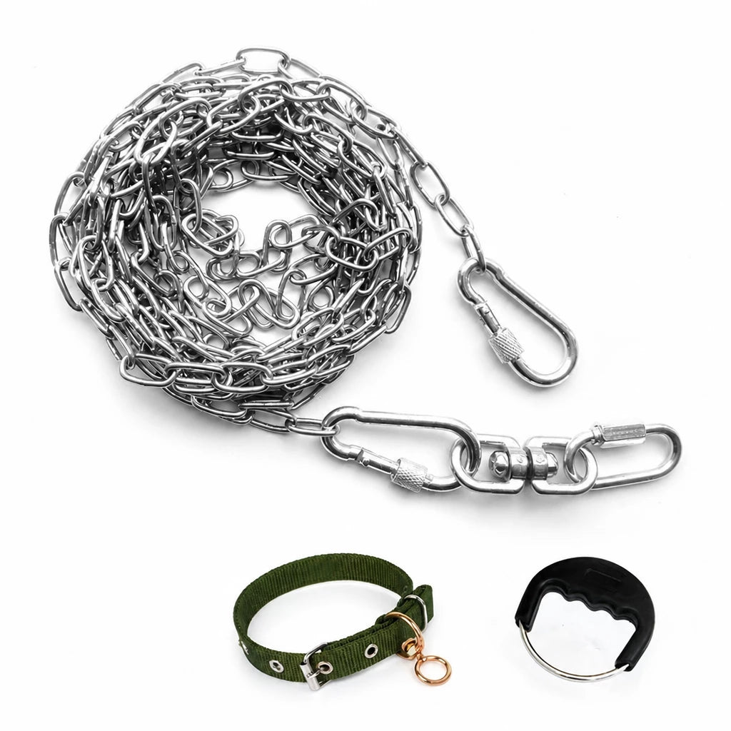 304 Stainless Steel Chain Dog Leash, Collar & Handle Set