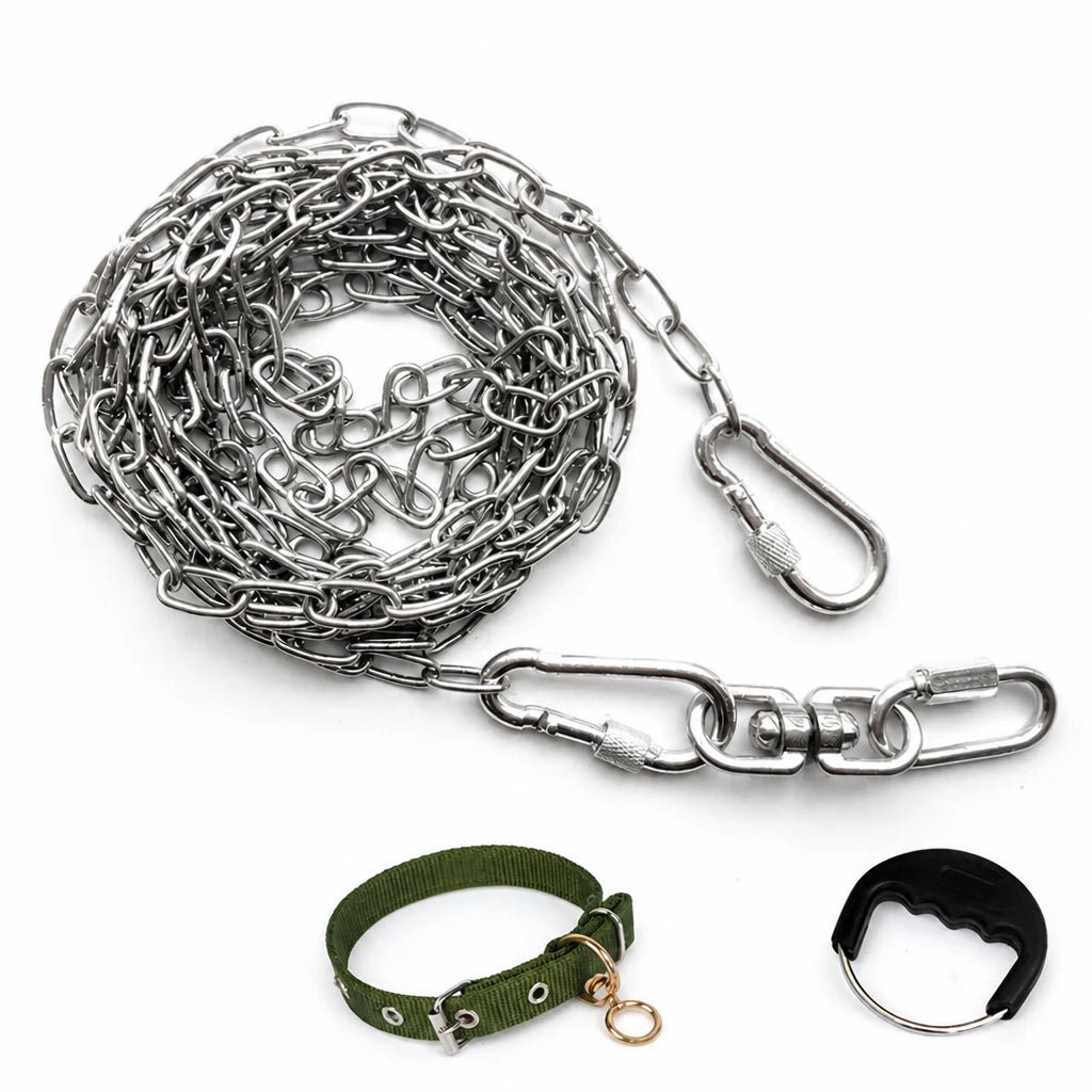 304 Stainless Steel Chain Dog Leash, Collar & Handle Set
