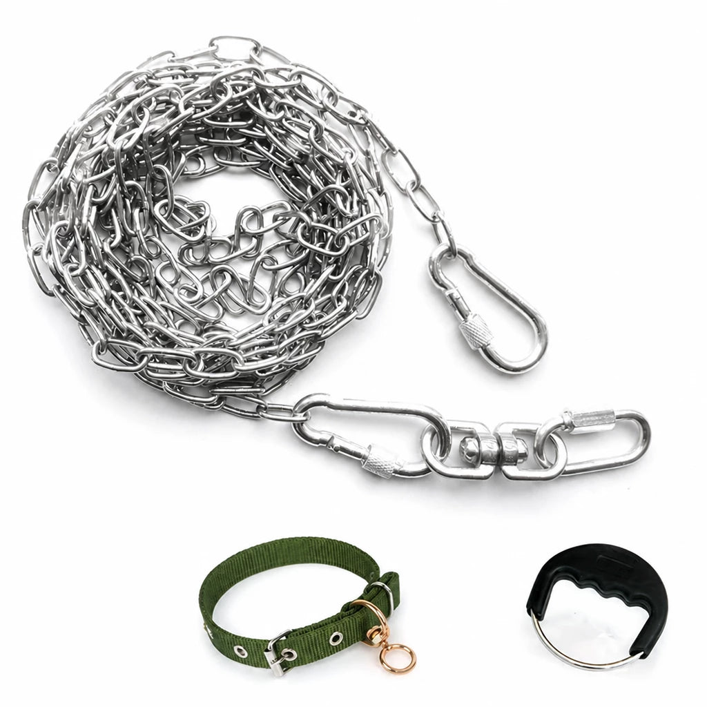 304 Stainless Steel Chain Dog Leash, Collar & Handle Set