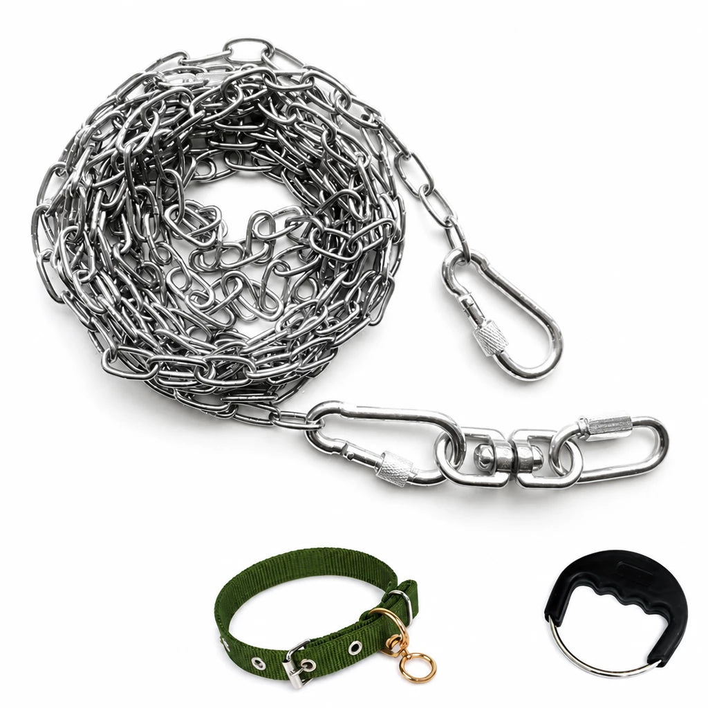 304 Stainless Steel Chain Dog Leash, Collar & Handle Set