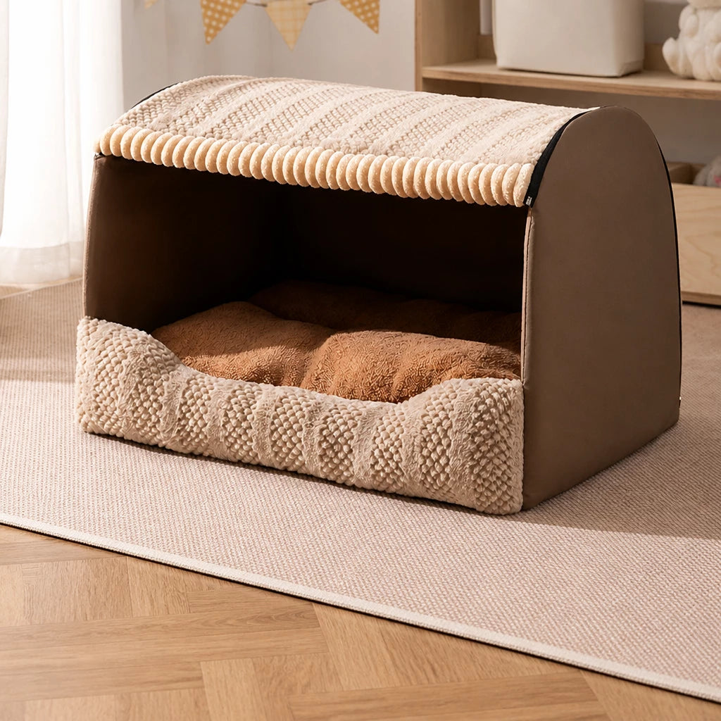 Enclosed Dog Bed with House-Style Design