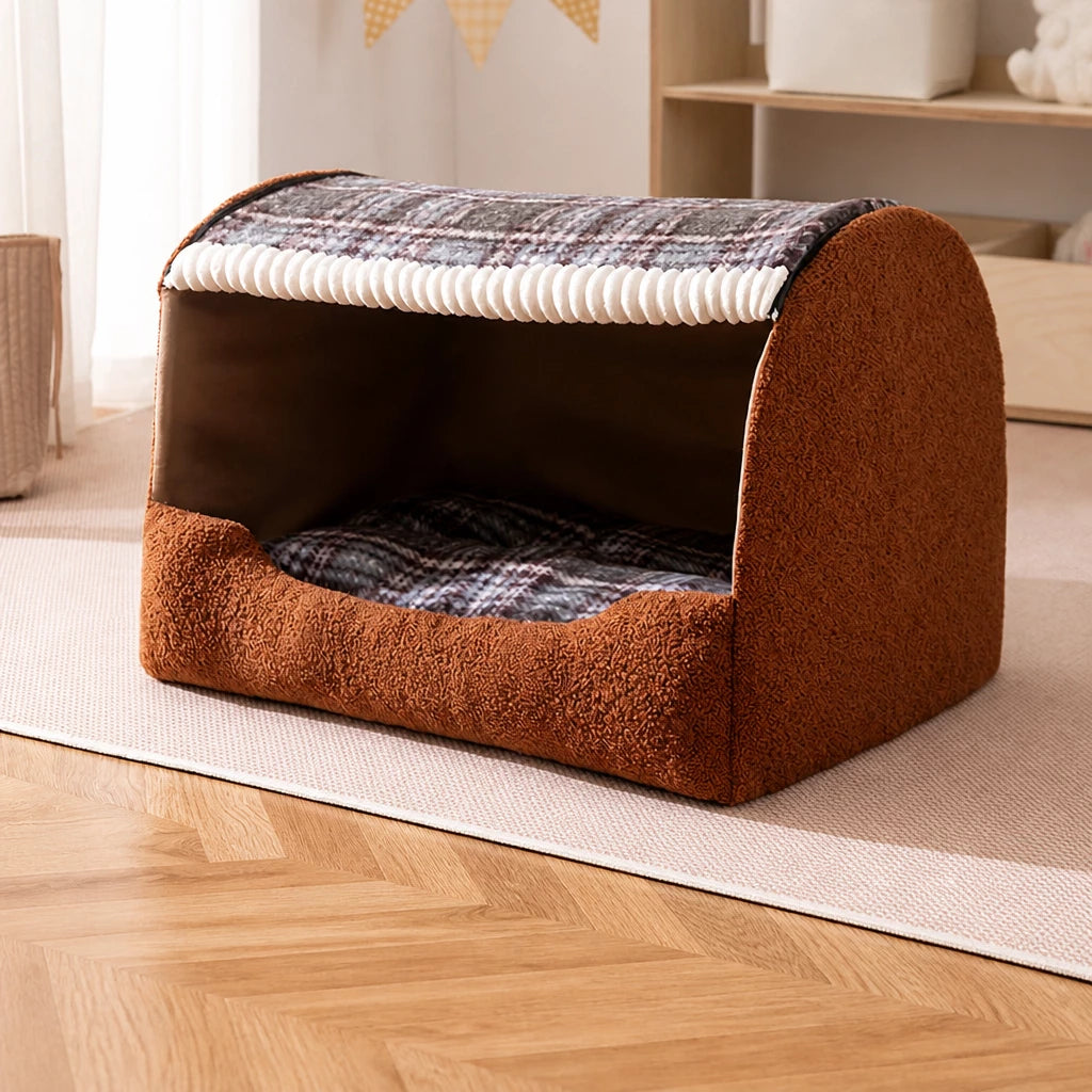 Enclosed Dog Bed with House-Style Design