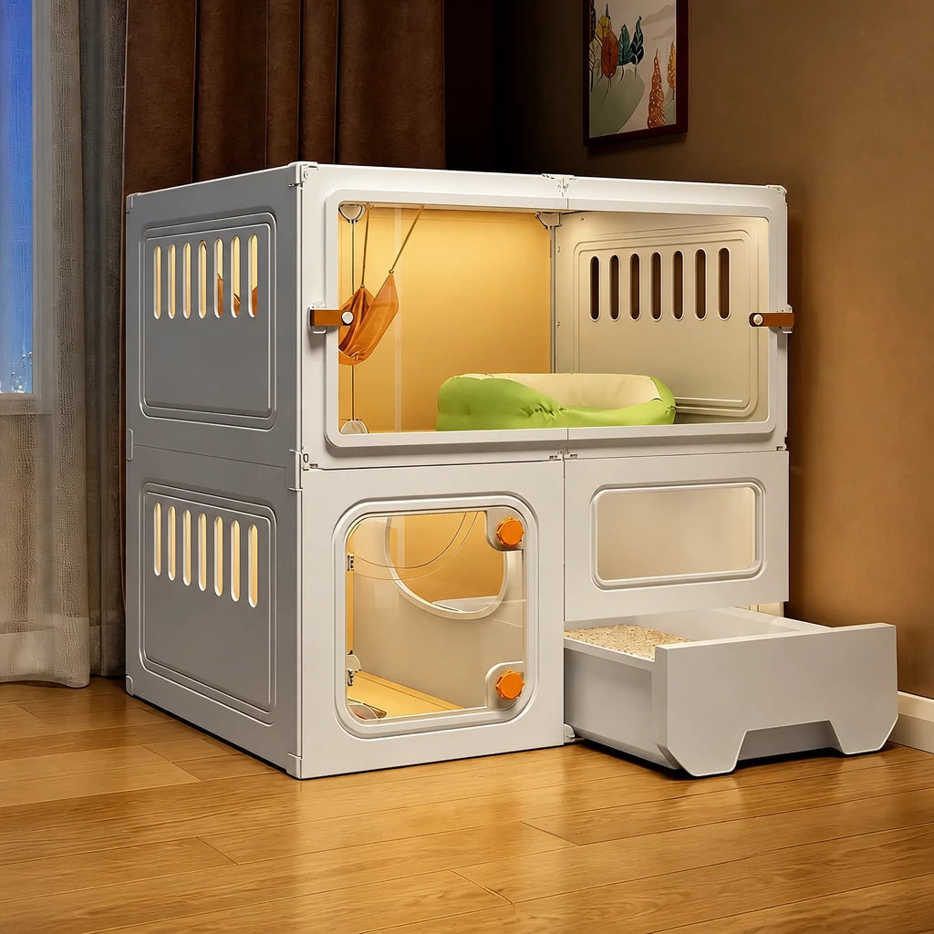 Indoor Cat Enclosure with Integrated Litter Area